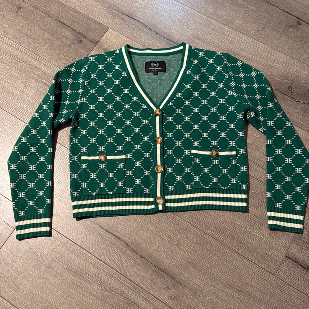 EUC Ellandemm Green logo cardigan